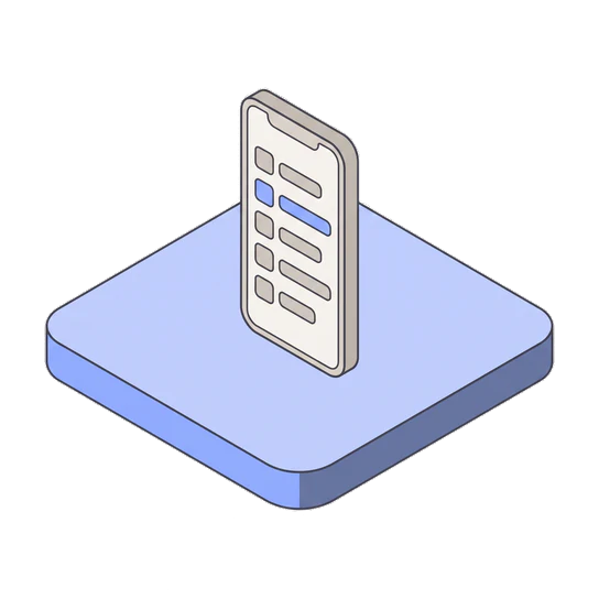 Isometric illustration of a phone on a blue platform.